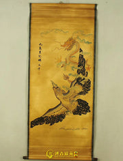 Rare Antique Hand-painted Qing Dynasty Vertical Scroll with Calligraphy