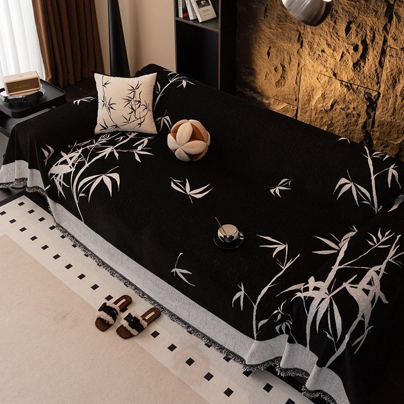 Modern Bamboo Pattern Chenille Sofa Throw Cover