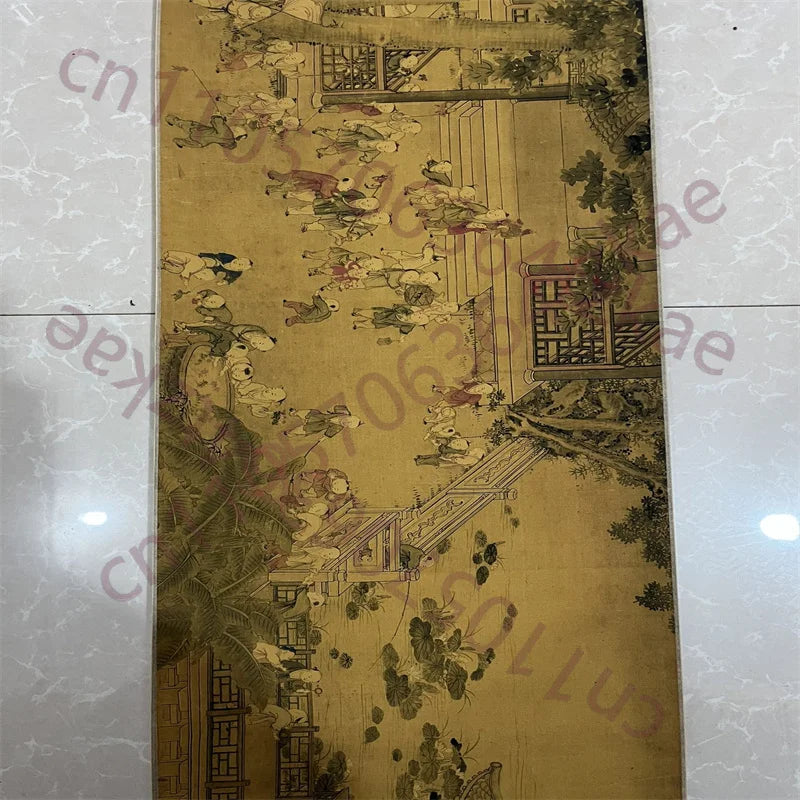 Leng Mei “Hundred Sons” Long Scroll – Chinese Figure Painting on Paper (30×220cm)