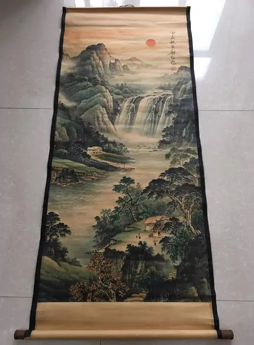 Antique Chinese Hand-Painted Landscape Scroll, 172 x 65 cm