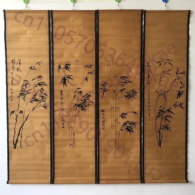 Four-Panel Bamboo Scroll Set – Chinese Middle Hall Hanging Paintings