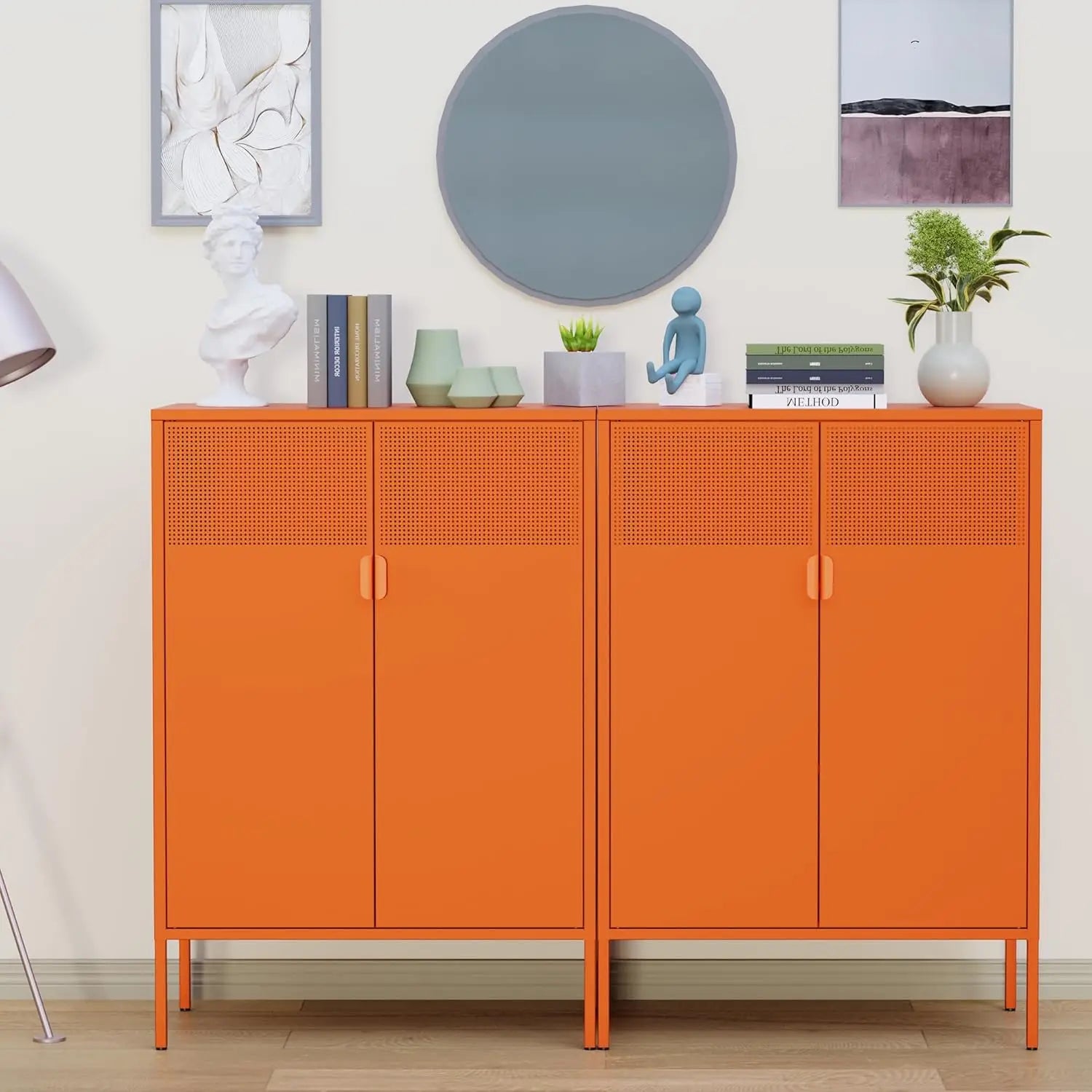 3-Tier Metal Storage Cabinet with 2 Doors & Adjustable Shelves – Locker-Style Organizer for Home, Office, Entryway