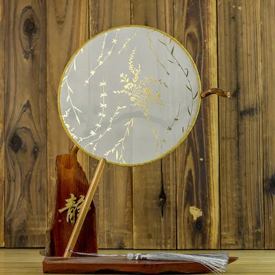 Translucent Silk Chinese Round Hand Fan, Floral Design
