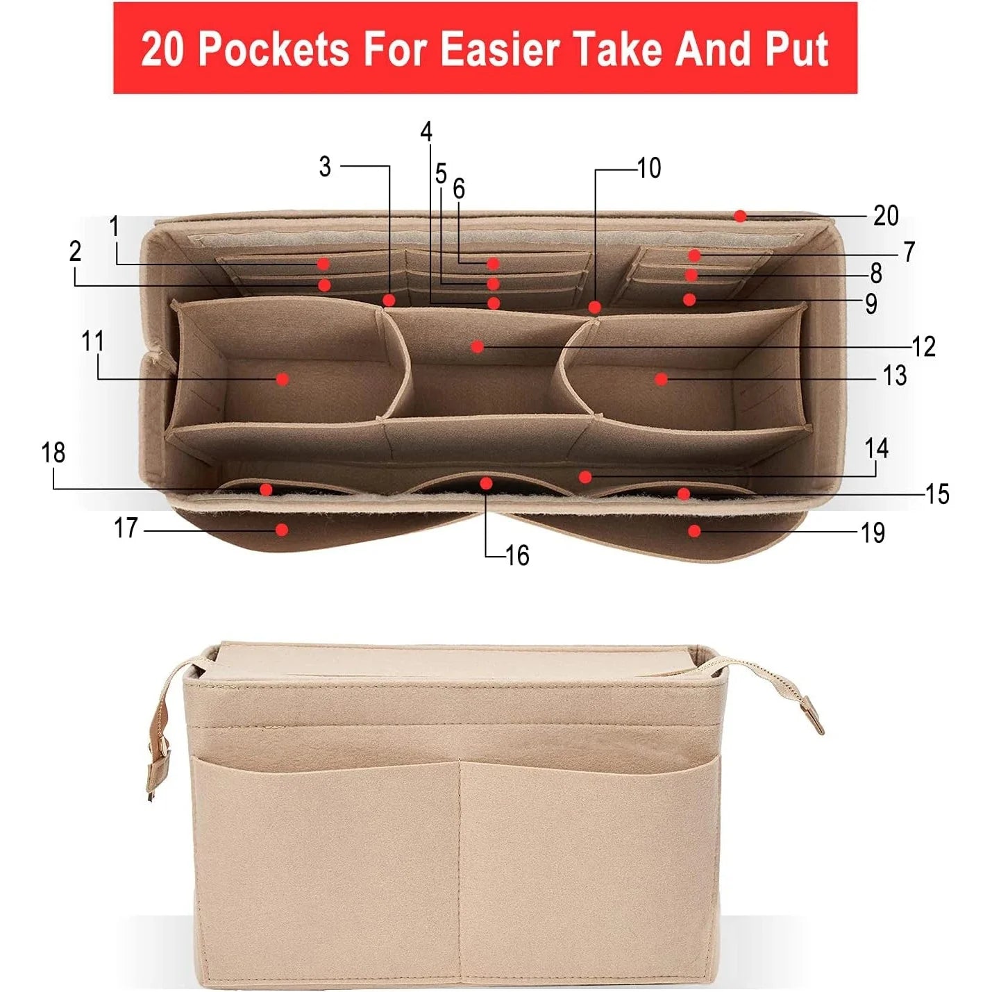 Felt Purse Organizer Insert Onthego MM Handbag Tote Bag