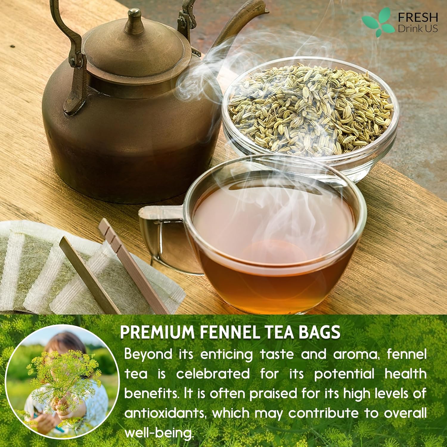 Smooth Sleep & Digest Duo, Chamomile Flower & Fennel Seed Herbal Tea Bags, 100% Natural & Pure Flowers and Seeds, Eco-Conscious & Biodegradable Tea Bags, No Sugar, No Caffeine, No Gluten, Vegan – Herbal Beverage