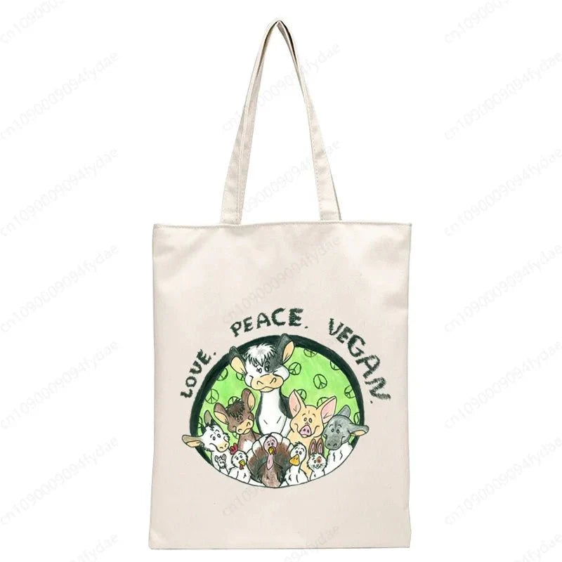 Vegan Women's Canvas Tote: Foldable & Reusable Eco Shopping Bags