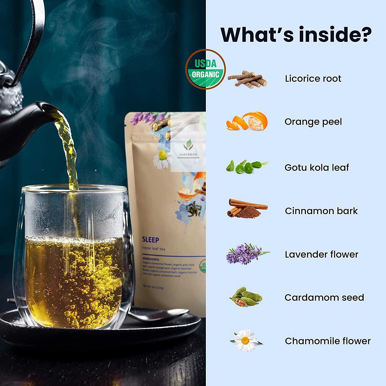 Sleep Tea, Evening Relaxation | Chamomile Lavender Gotu Kola | Organic