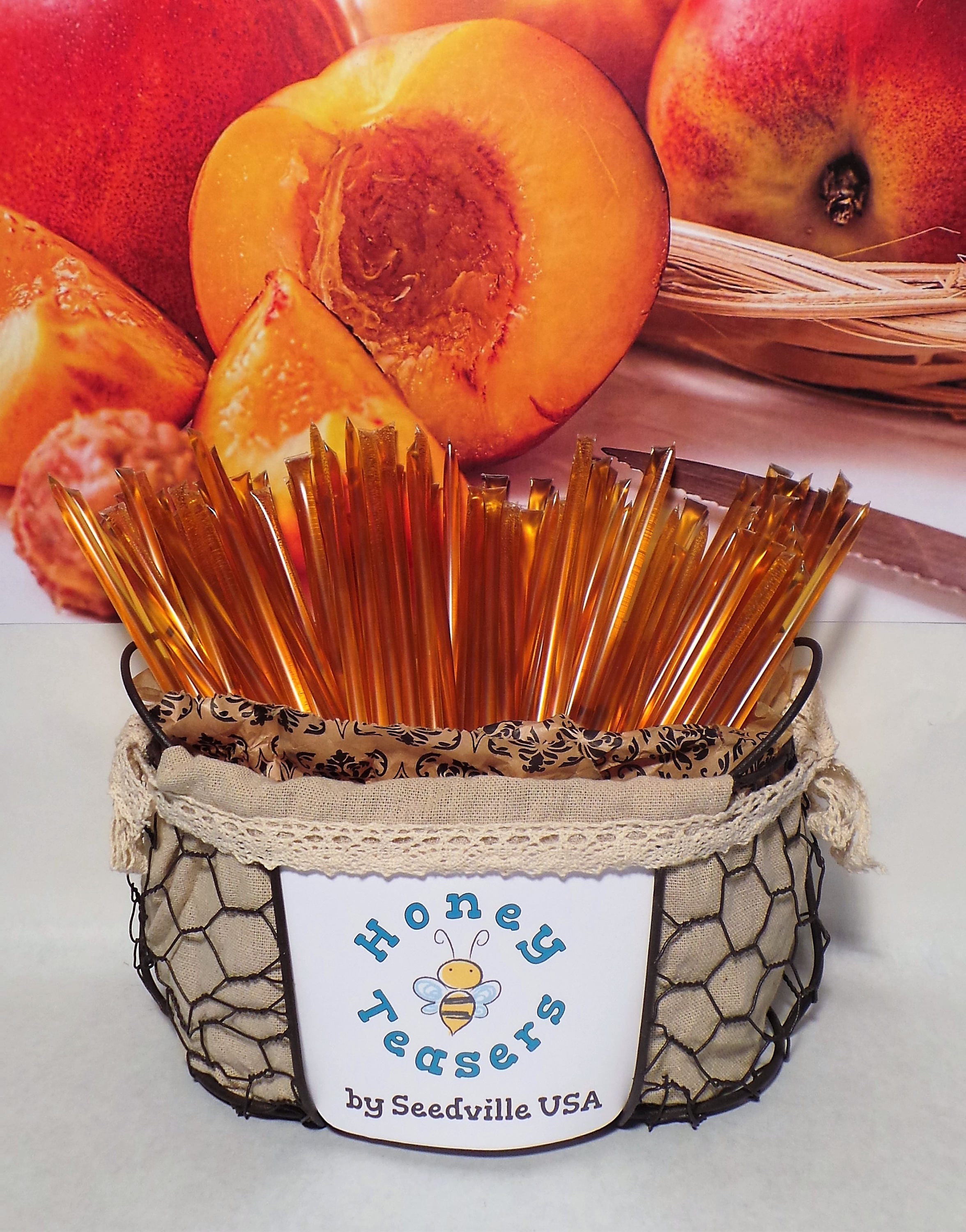 5 Pack PEACH HONEY TEASERS Natural Honey Snack Sticks Honeystix Straws