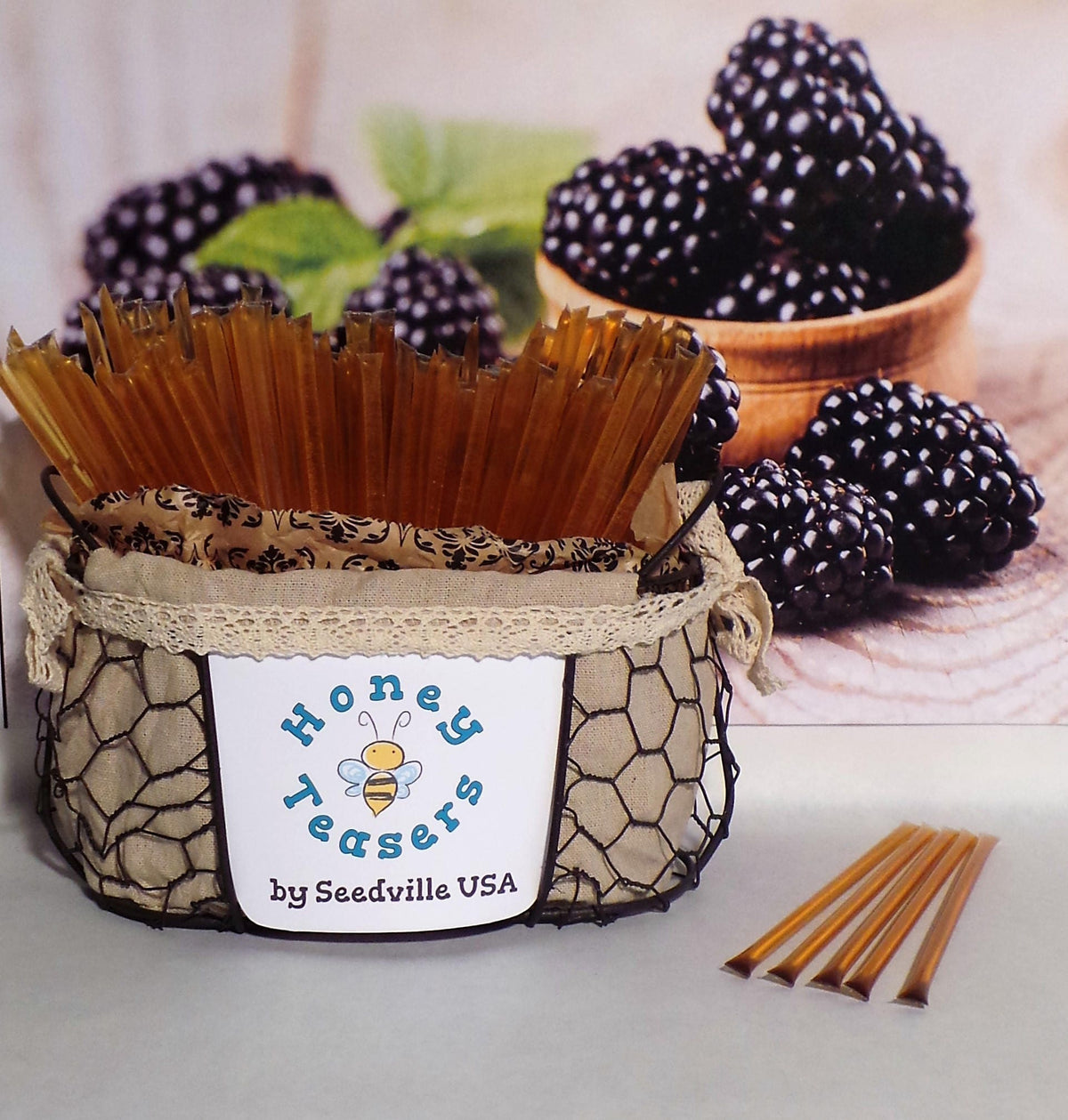 5 Pack BLACKBERRY Blossom HONEY TEASERS Natural Honey Snack Sticks Honeystix Straws