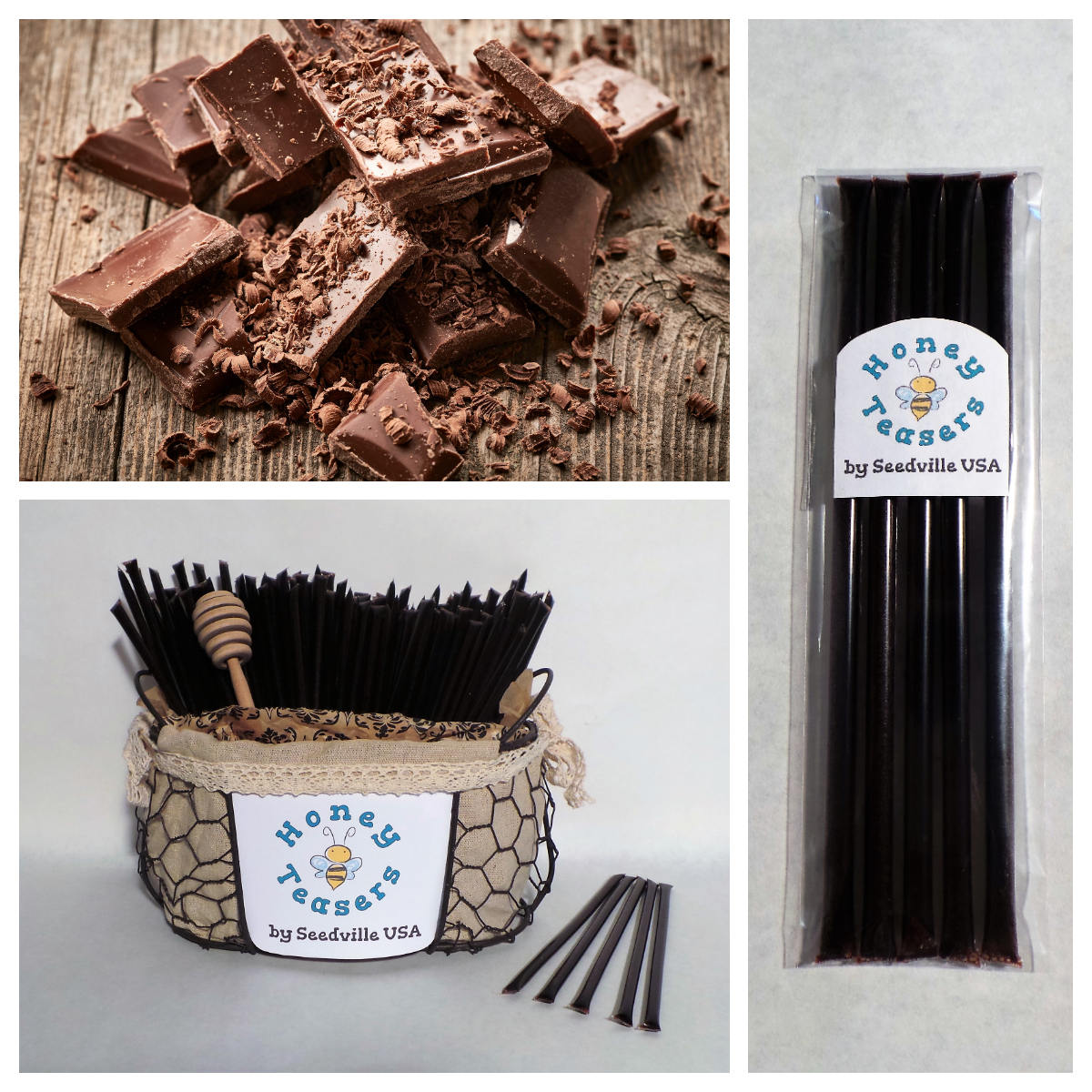 5 Pack CHOCOLATE HONEY TEASERS Natural Honey Snack Sticks Honeystix Straws