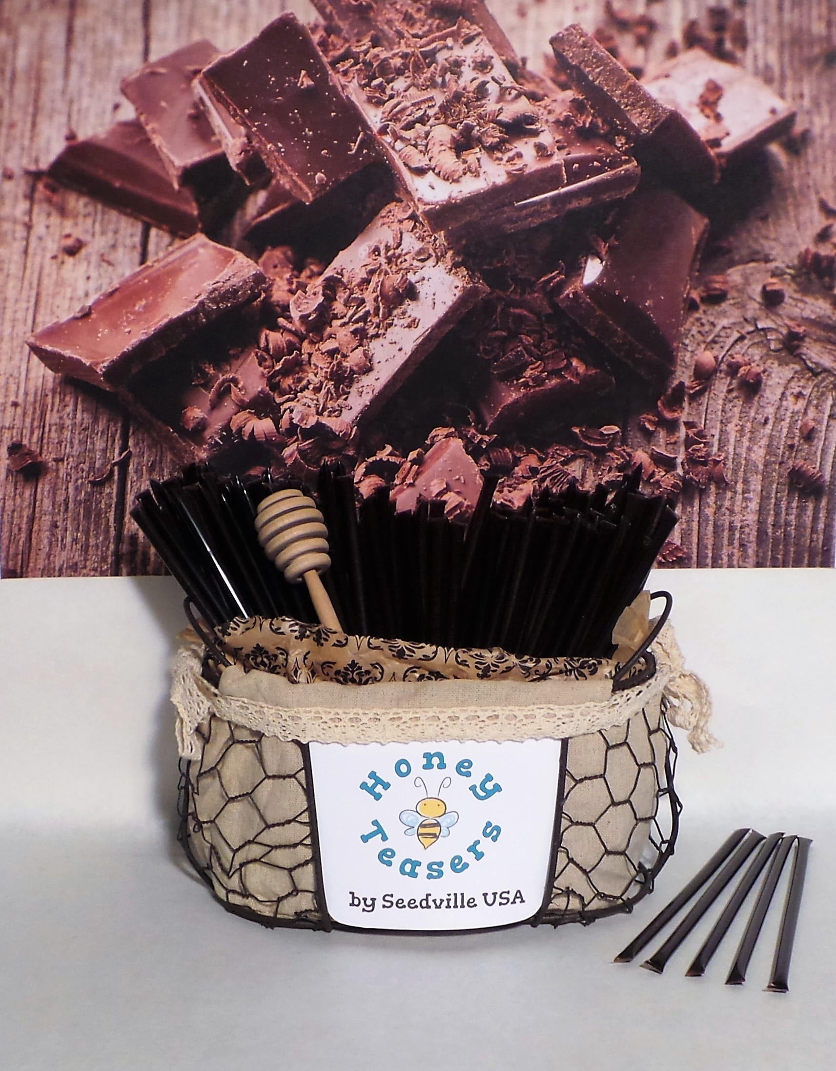 5 Pack CHOCOLATE HONEY TEASERS Natural Honey Snack Sticks Honeystix Straws