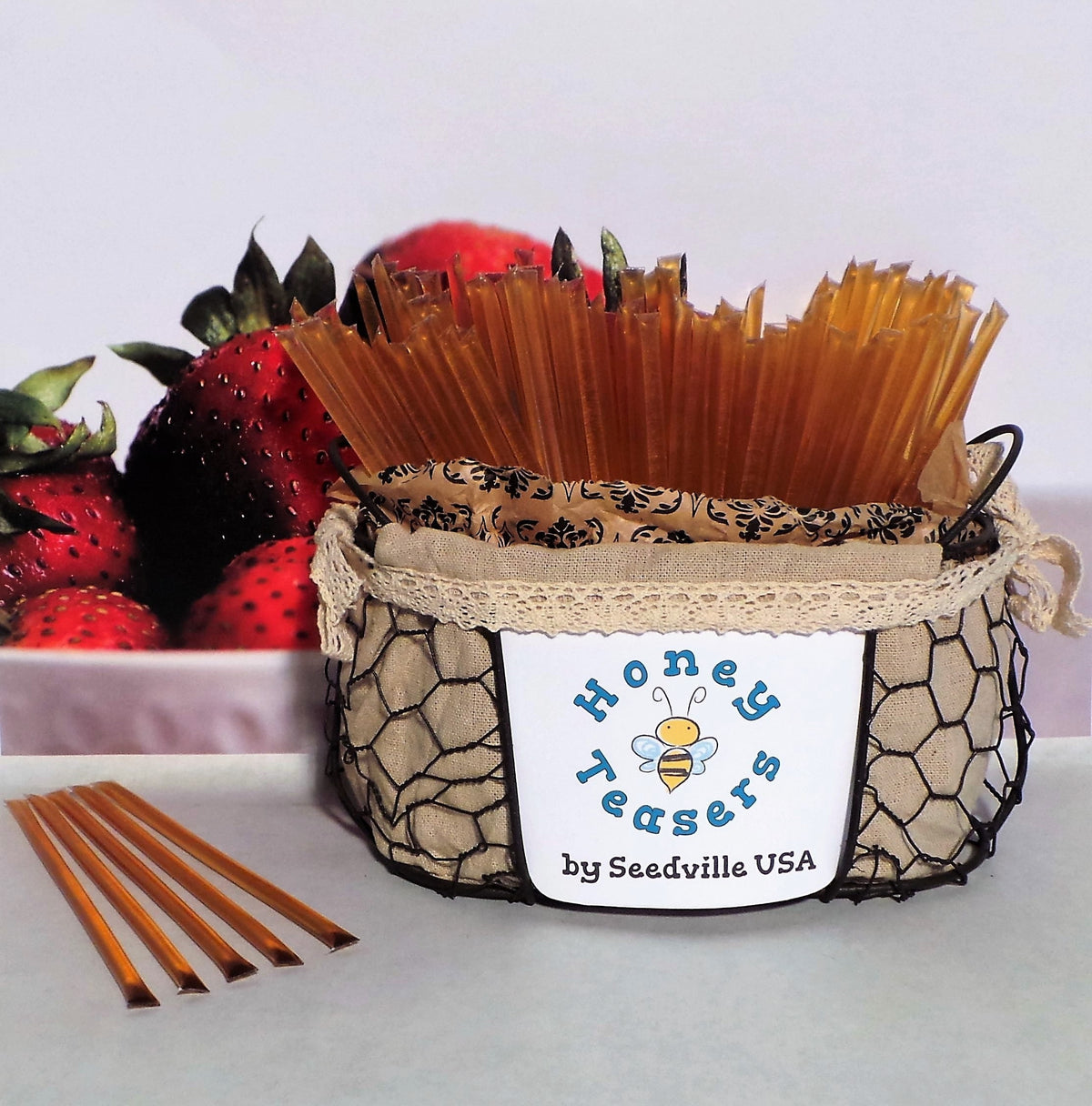 5 Pack STRAWBERRY HONEY TEASERS Natural Honey Snack Sticks Honeystix Straws