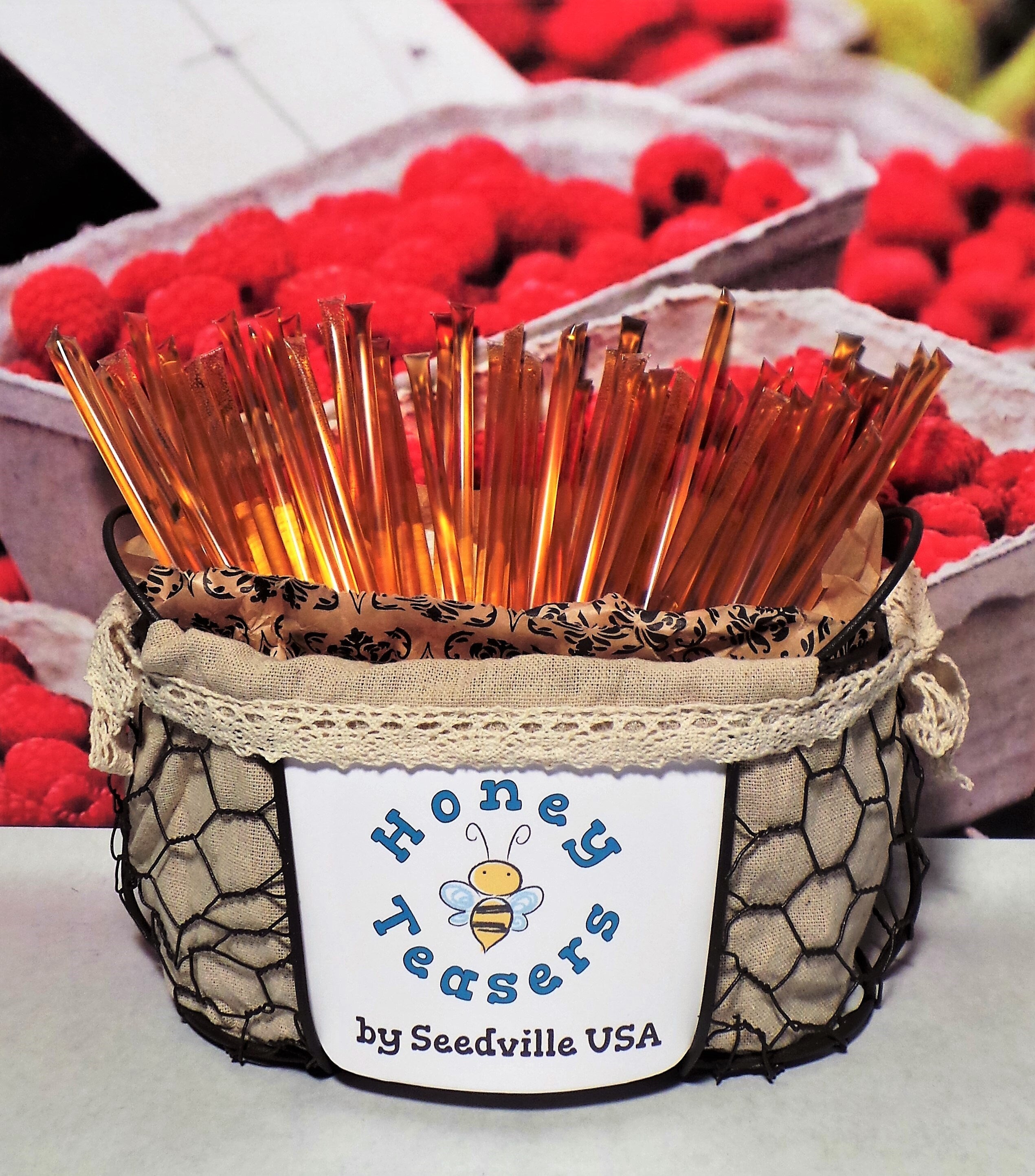 5 Pack RASPBERRY HONEY TEASERS Natural Honey Snack Sticks Honeystix Straws