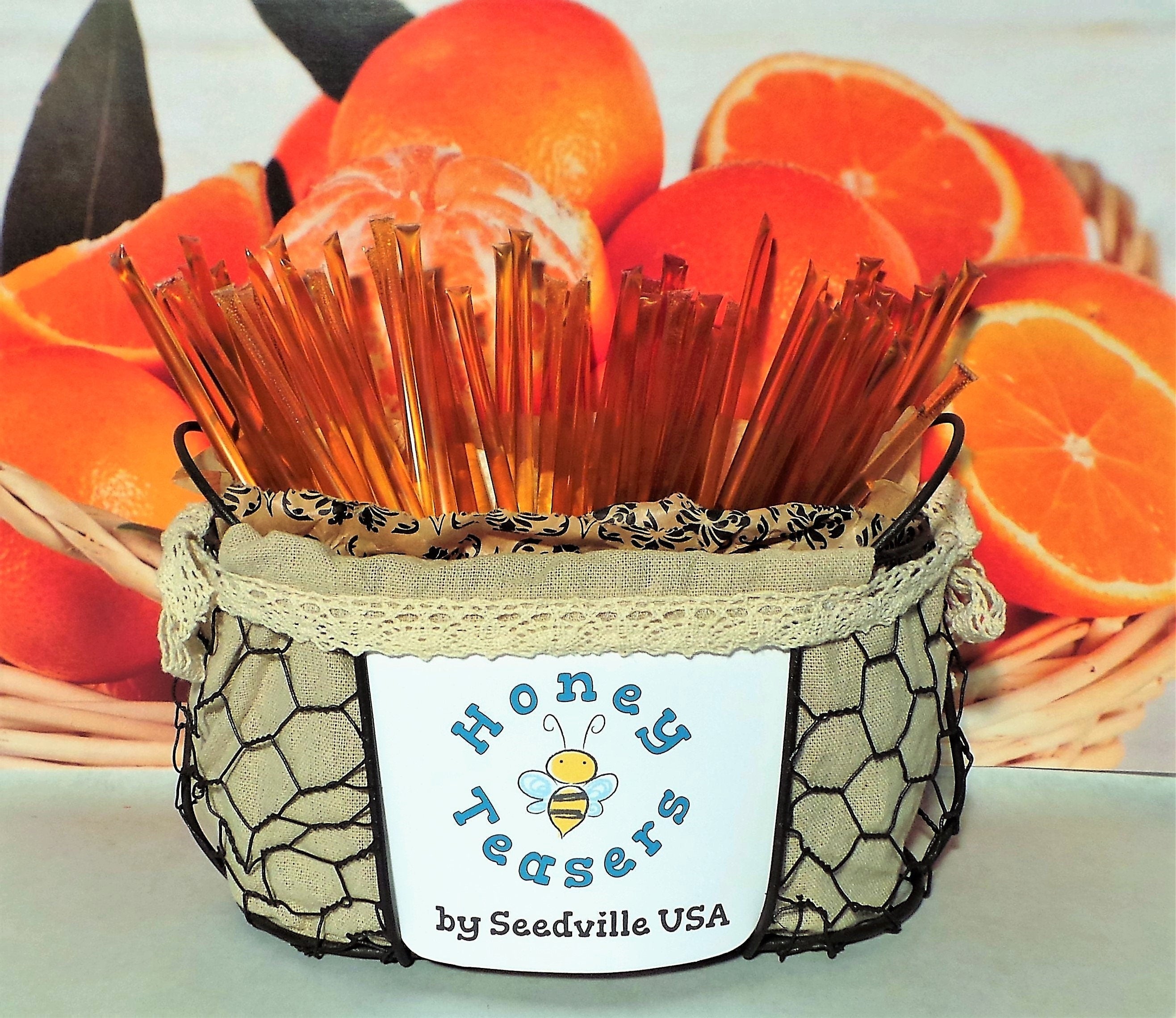 5 Pack ORANGE HONEY TEASERS Natural Honey Snack Sticks Honeystix Straws