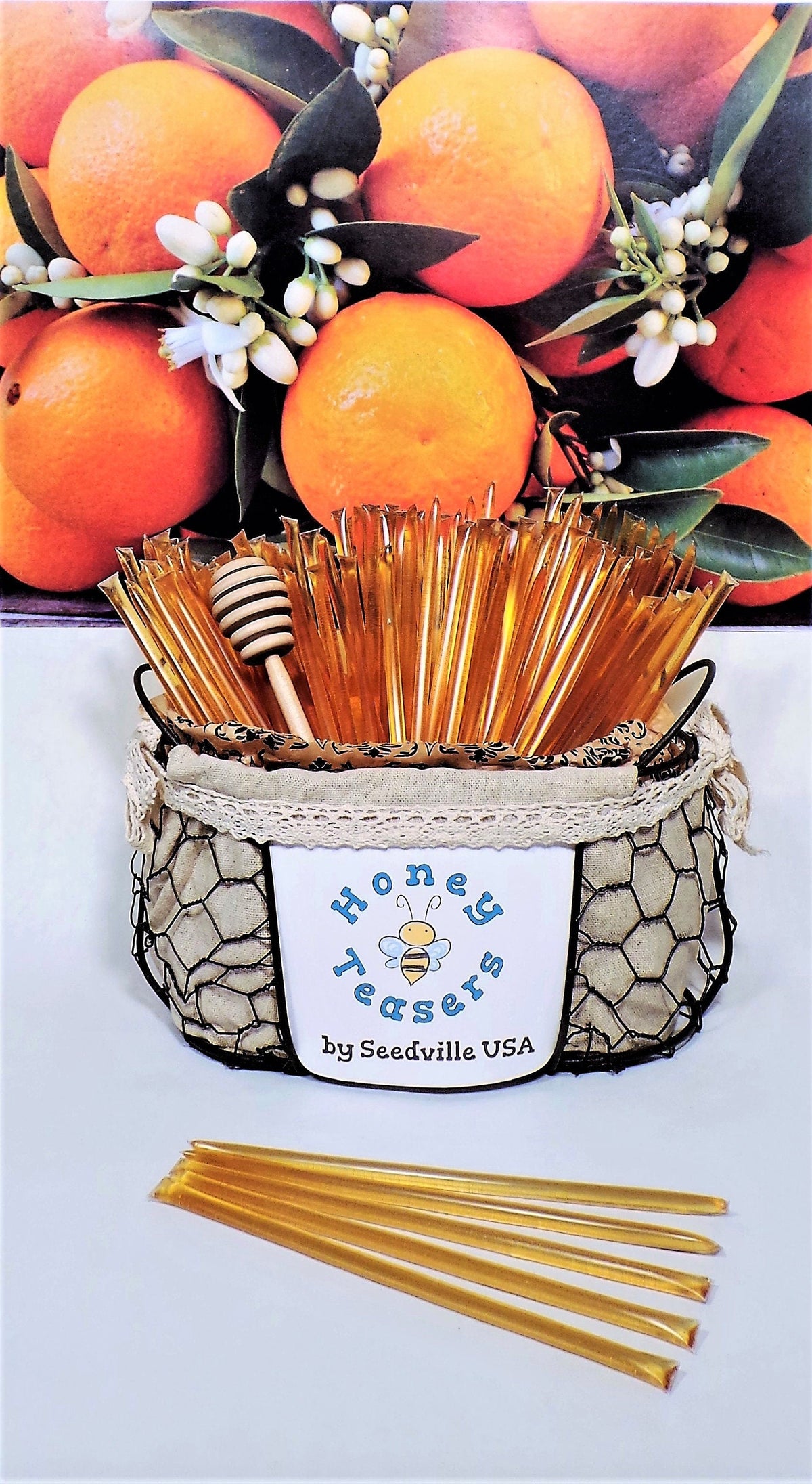 5 Pack ORANGE Blossom HONEY TEASERS Natural Honey Snack Sticks Honeystix Straws