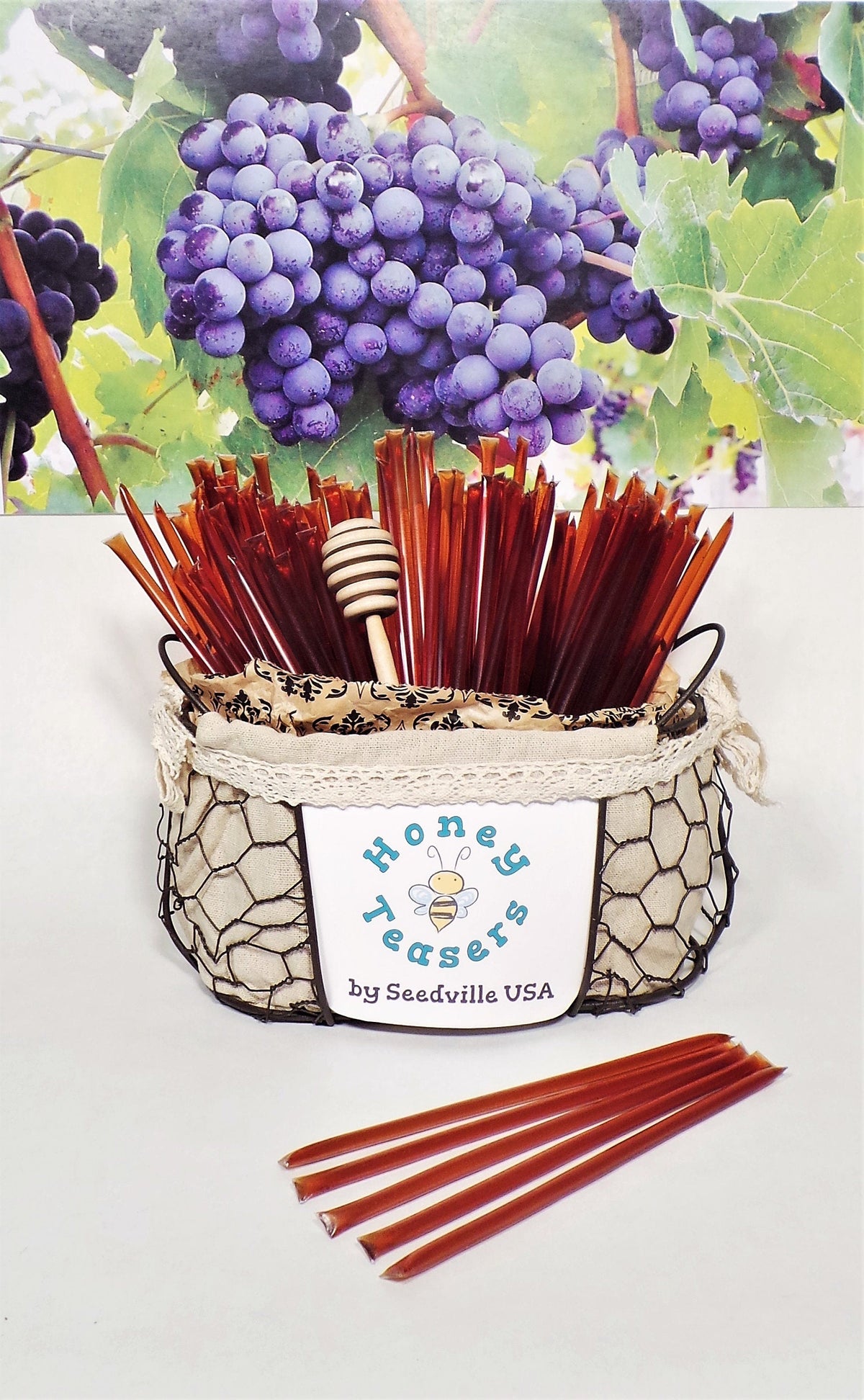 5 Pack GRAPE HONEY TEASERS Natural Honey Snack Sticks Honeystix Straws