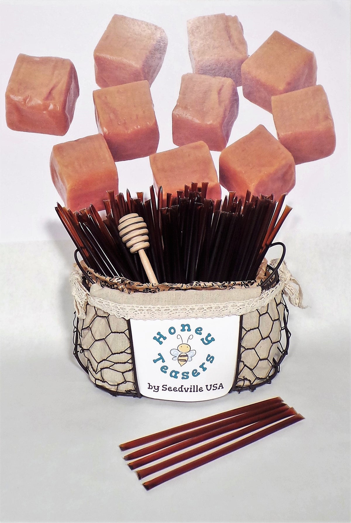 5 Pack CARAMEL HONEY TEASERS Natural Honey Snack Sticks Honeystix Straws