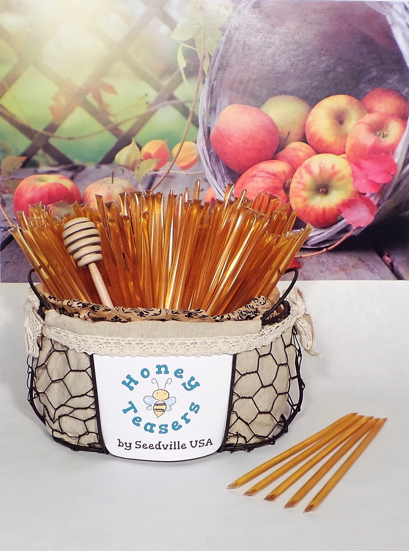5 Pack APPLE HONEY TEASERS Natural Honey Snack Sticks Honeystix Straws