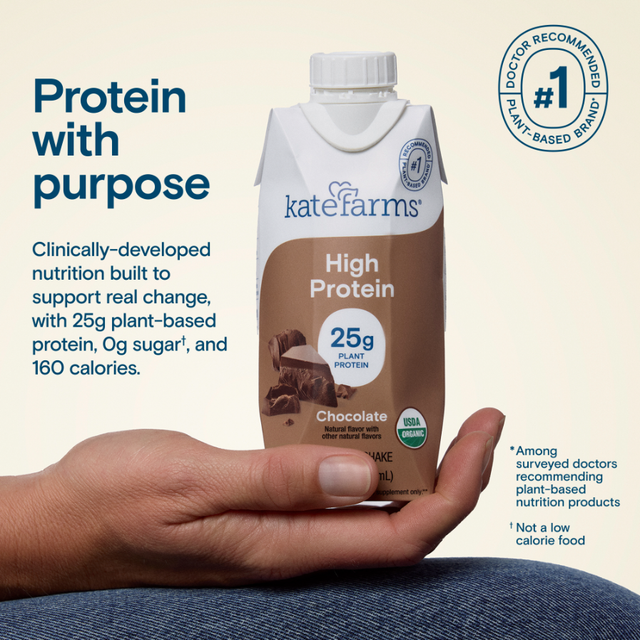 Kate Farms High Protein Nutrition Shake, Chocolate, Case/12