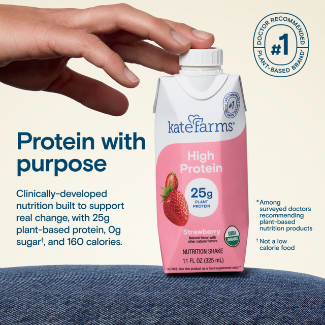 Kate Farms High Protein Nutrition Shake, Strawberry, Case/12