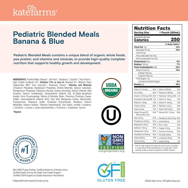 Kate Farms Pediatric Blended Meals, Banana & Blueberry, CS/12