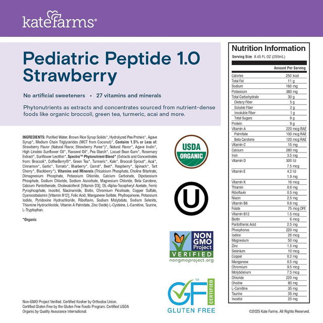 Kate Farms Pediatric Peptide Formula 1.0, Strawberry
