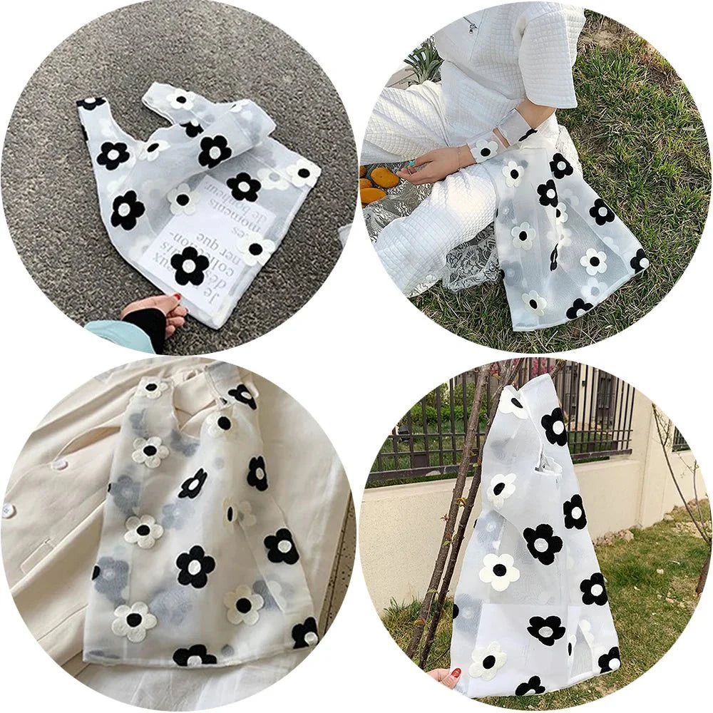 Lightweight Organza Tote Bag with Embroidered Floral Design
