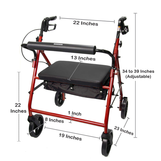 McKesson Bariatric 4 Wheel Folding Heavy Duty Steel Rollator