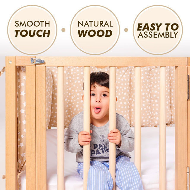 Full Montessori Floor Bed Frame for Toddlers with Fence