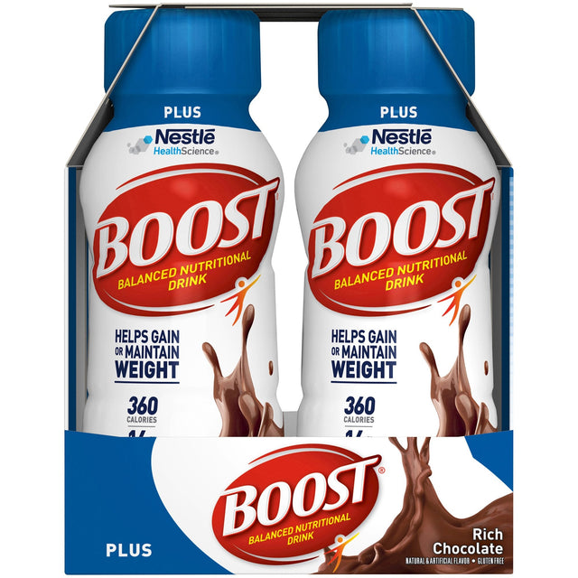 Nestle Boost Plus Nutritional Drink, Rich Chocolate, 8 oz Bottle, CS/24