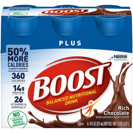 Nestle Boost Plus Nutritional Drink, Rich Chocolate, 8 oz Bottle, CS/24