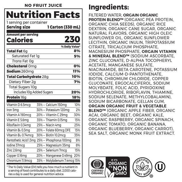 Orgain Organic Vegan Plant Based Nutritional Shake, Vanilla, CS/12