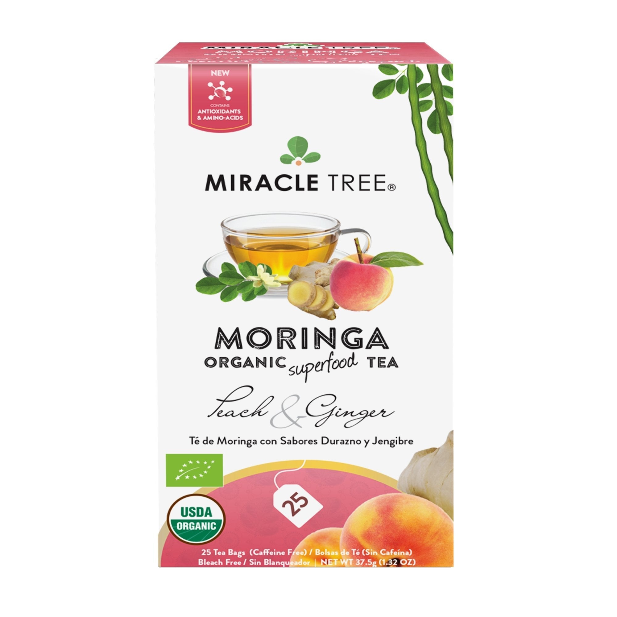 Organic Moringa Tea, Peach & Ginger