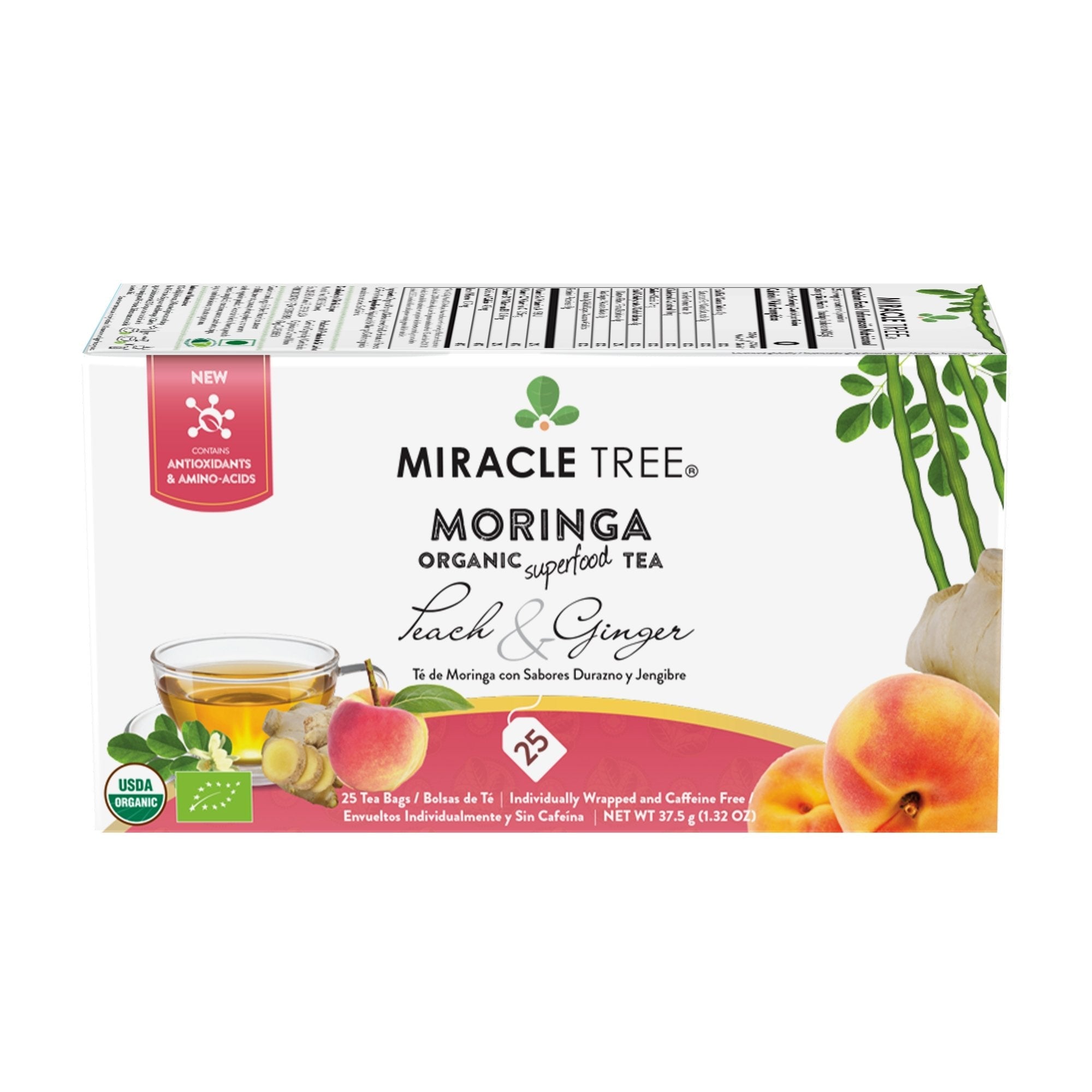Organic Moringa Tea, Peach & Ginger