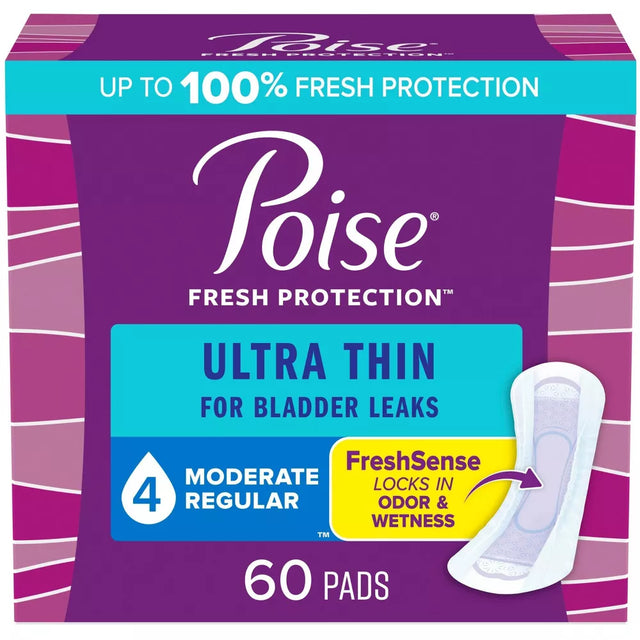 Poise Ultra Thin Pads, 4 Drops Moderate Absorbency, Regular Length
