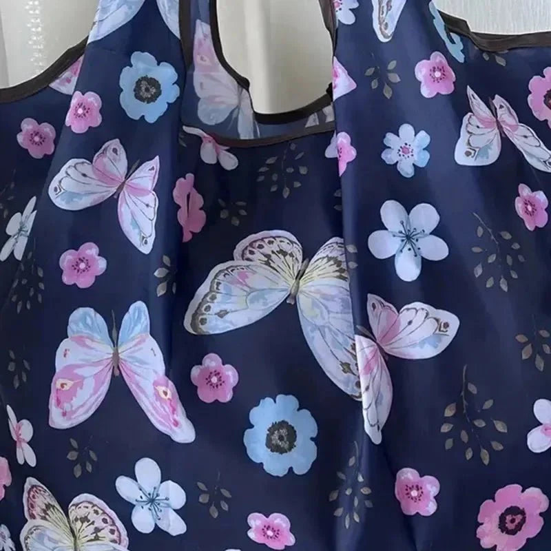 Portable Folding Shopping Bag Butterfly Flower Printing