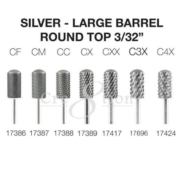 Cre8tion Carbide Large Barrel Round Top 3/32" - SILVER