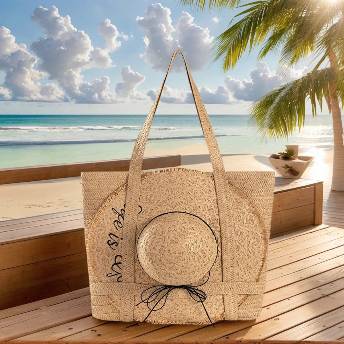 Summer Large Capacity Totes With Cap