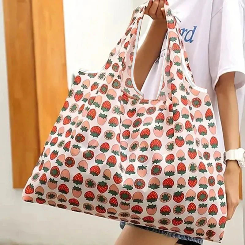 Supermarket Tote Bags Portable - with Cartoon Animal Lemo Strawberry Printing