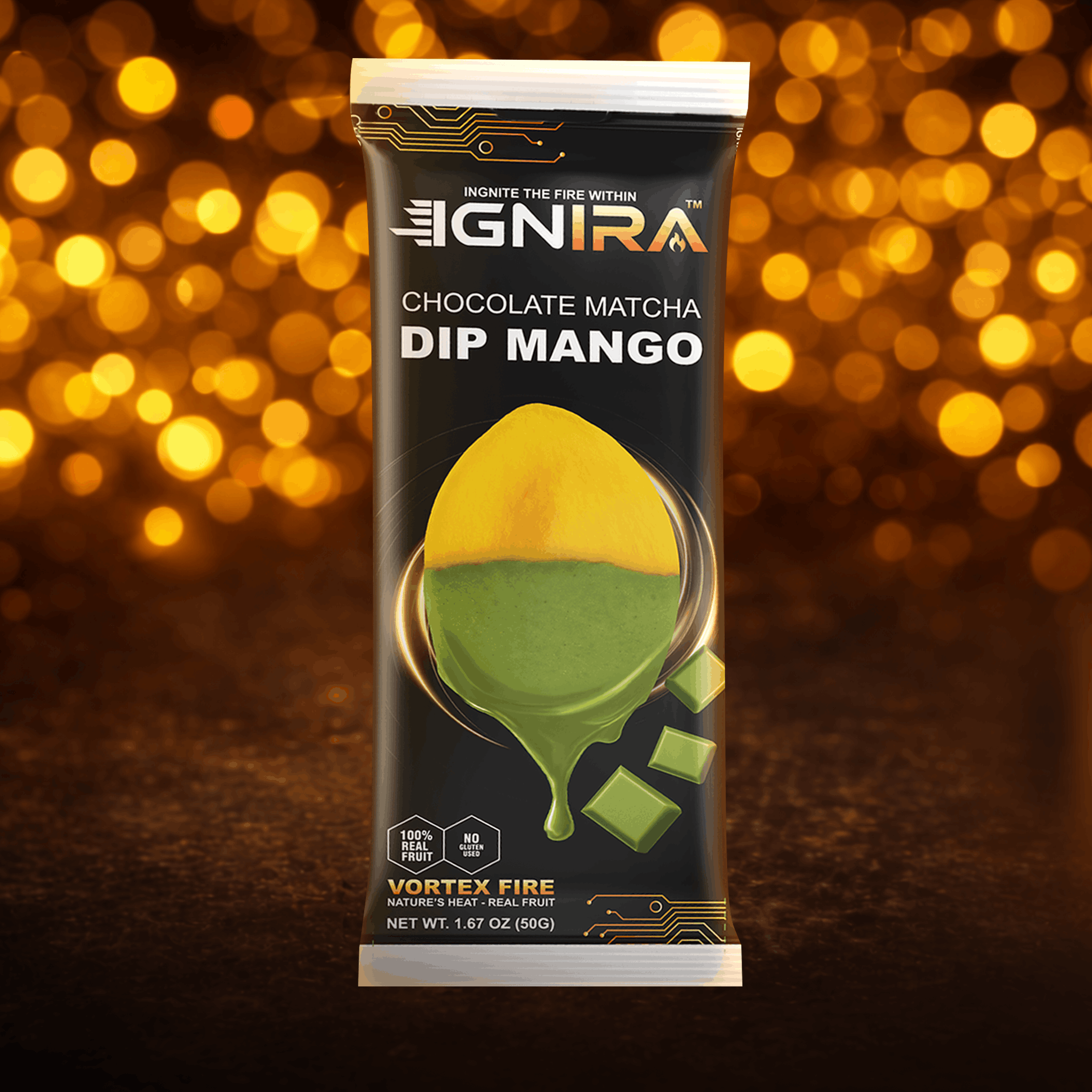IGNIRA Dried Mango Slices Covered in Matcha Chocolate, Tropical Matcha Chocolates Dipped Fruit Snack, Fruit Snacks Strips, Chocolate Covered Fruit, Gluten-Free, Real Fruit, Vortex Energy Pack of 1 (1.67oz)