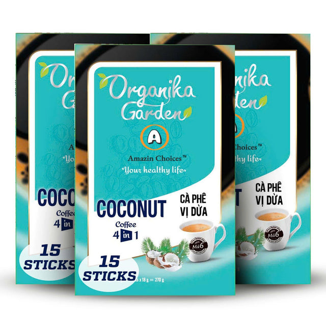 Amazin Choices Coconut Instant Coffee 4-in-1. 0.63 oz, Pack of 3