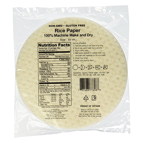 Three Ladies Banh Trang Spring Roll Rice Paper Wrappers Round, 16cm